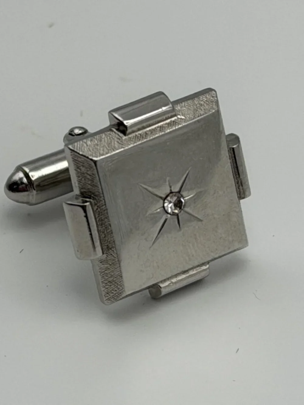 Vintage Silver Cufflinks and Tie Tack Set Starburst Design